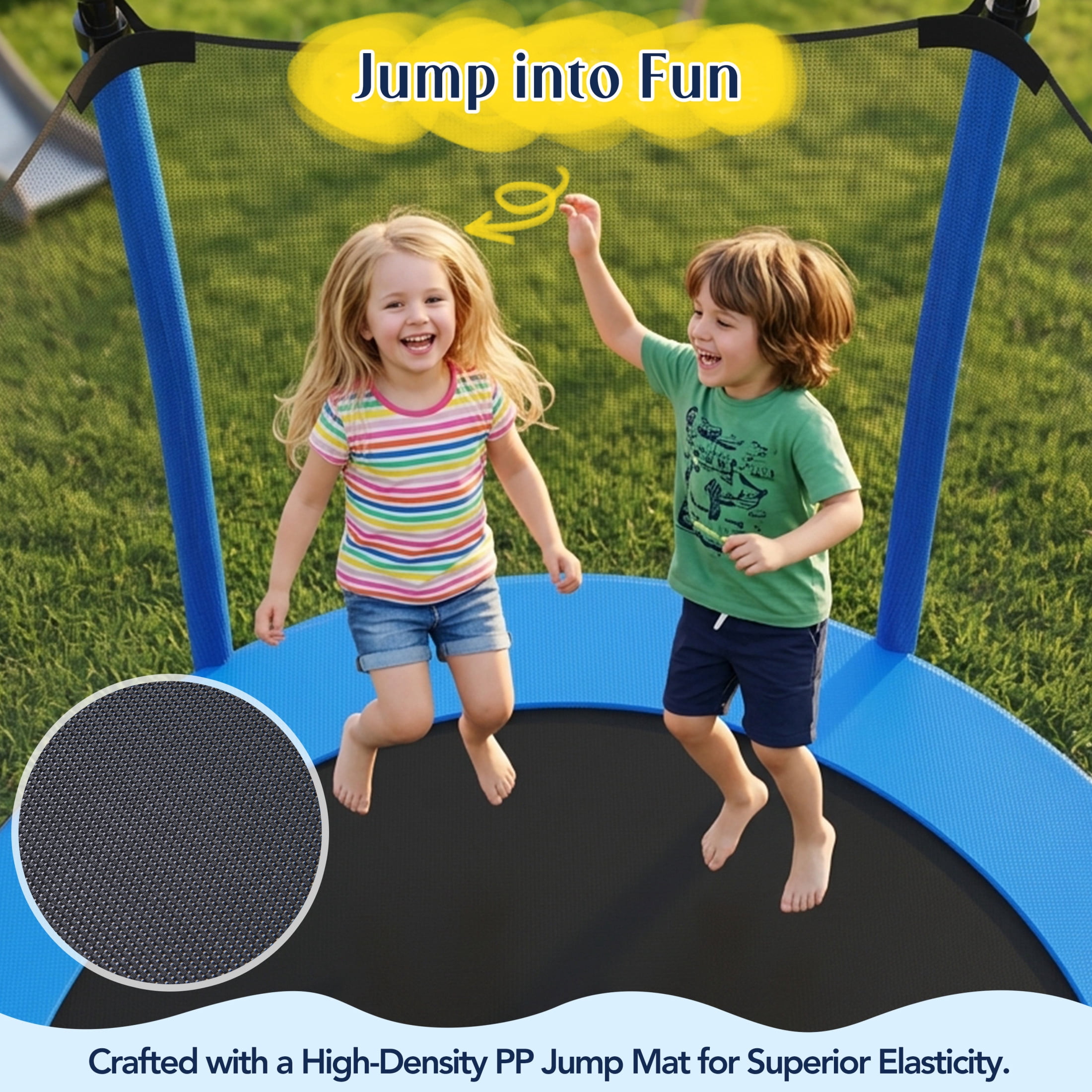 Noble House 5.5 FT Kids Trampoline with Safety Enclosure Net, Indoor Outdoor Trampoline, U-Shape Stable Legs, Blue