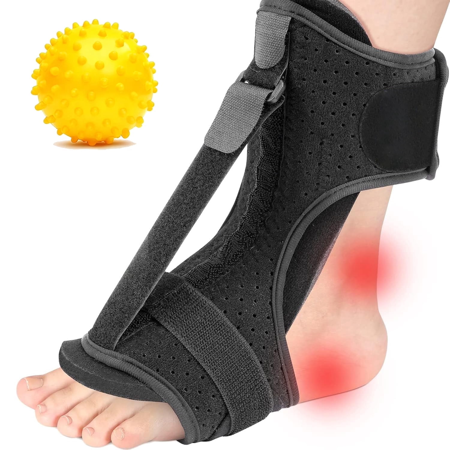 Asunby Plantar Fasciitis Night Splint, Soft Memory Foam Pad Ankle Stabilizer, Relief for Plantar Fasciitis, Achilles Tendonitis, Heel Arch Pain & Foot Drop, Black