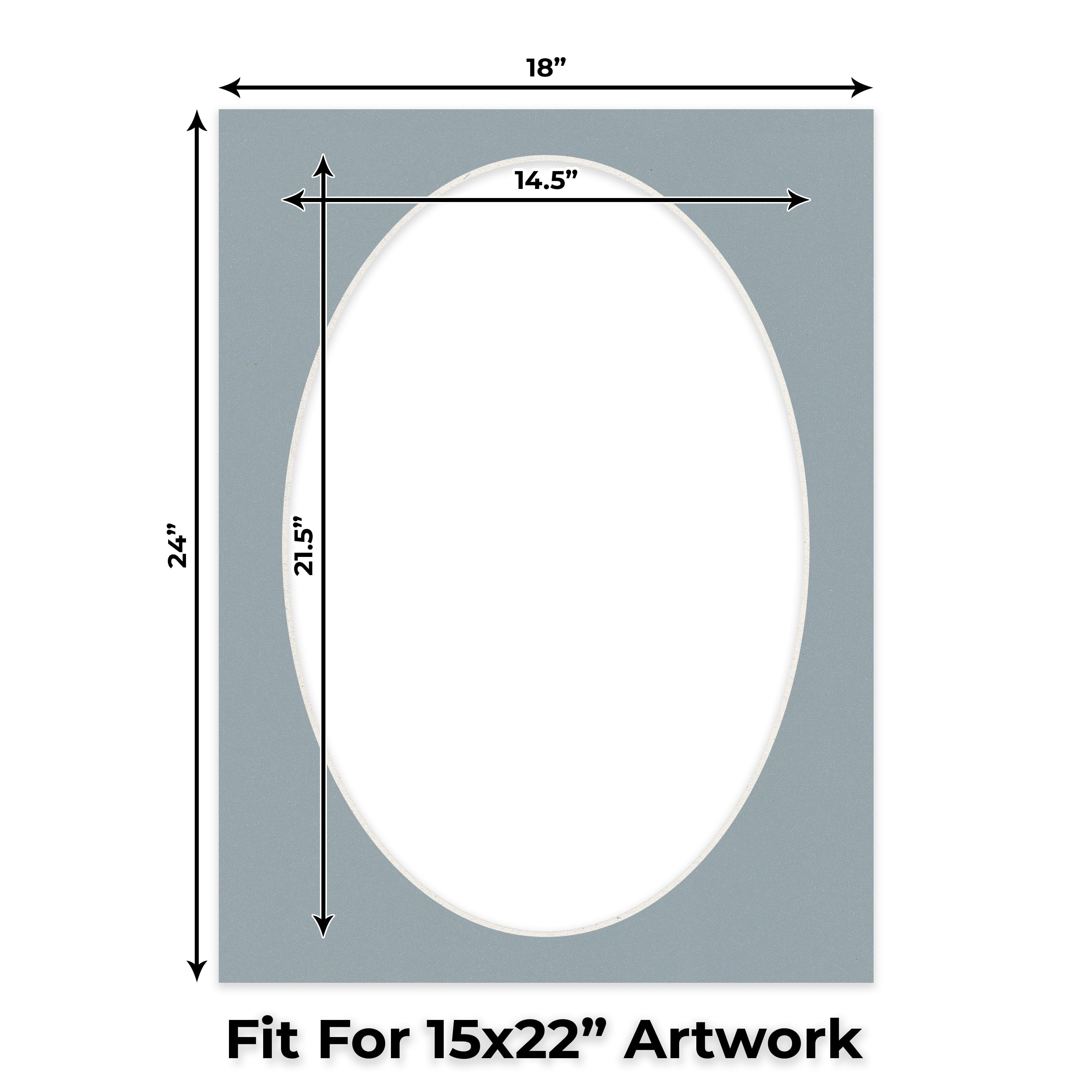 Metallic Silver Picture Frame Mat for 18x24 Frames - Oval Opening for 15x22 Photos - 10 Mats