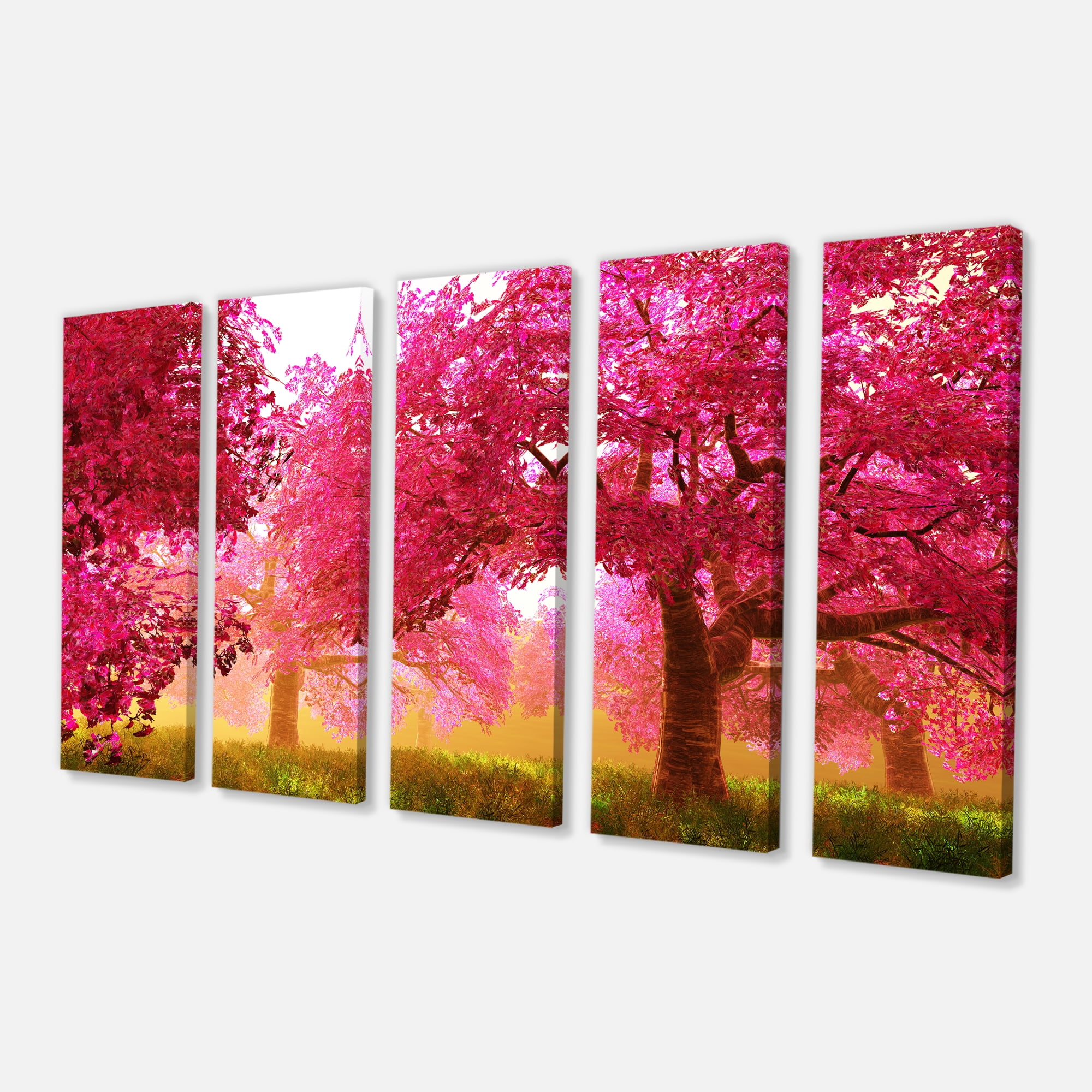 Designart 'Mysterious Red Cherry Blossoms ' Large Landscape Canvas Art
