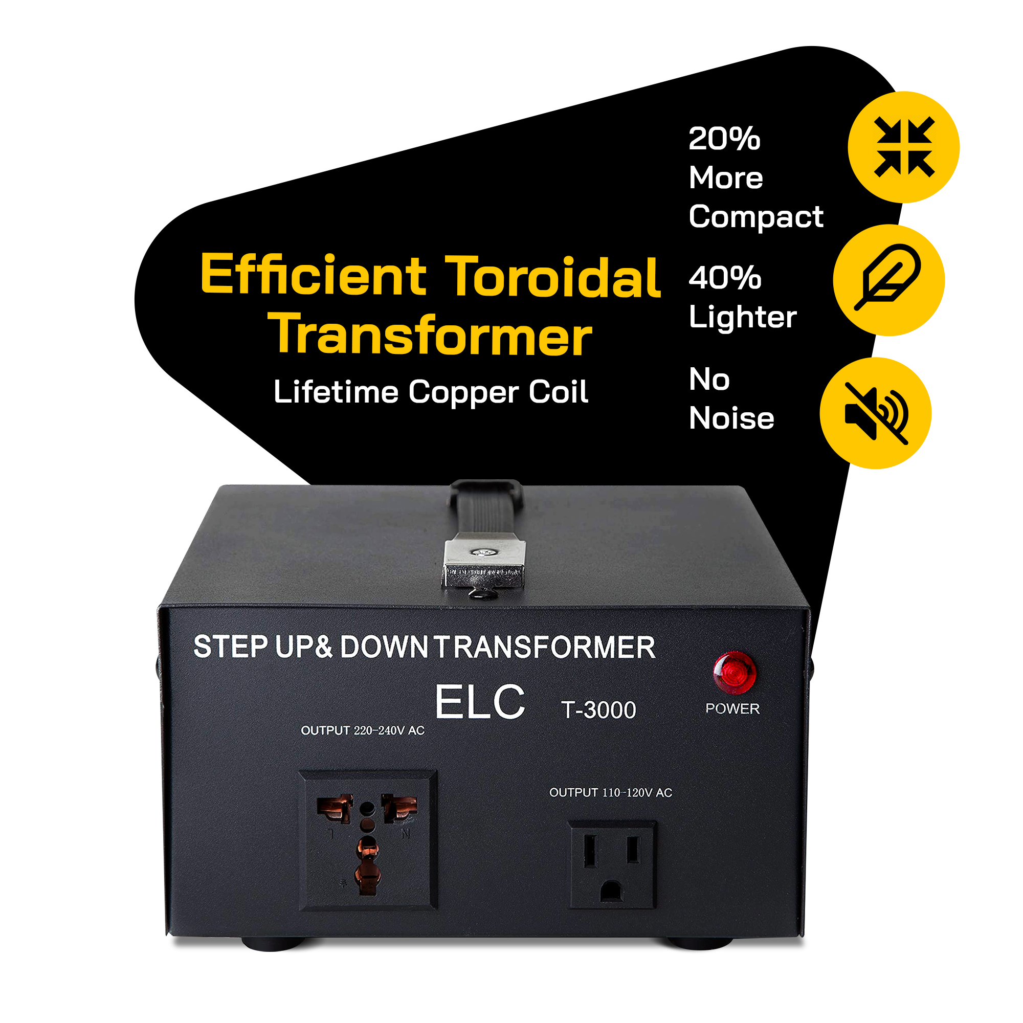ELC T-3000 3000-Watt Voltage Converter Transformer Step Up/Down 110V/ 220V Circuit Breaker Protection