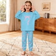 thumbnail image 2 of JAJAHO Girls Outfits Set 2 Piece Home Clothes Set Kids Bow Print Long Sleeve Crewneck Top Ankle-Tied Bottoms Ages 3-14 Years Comfy Outfit, 2 of 7