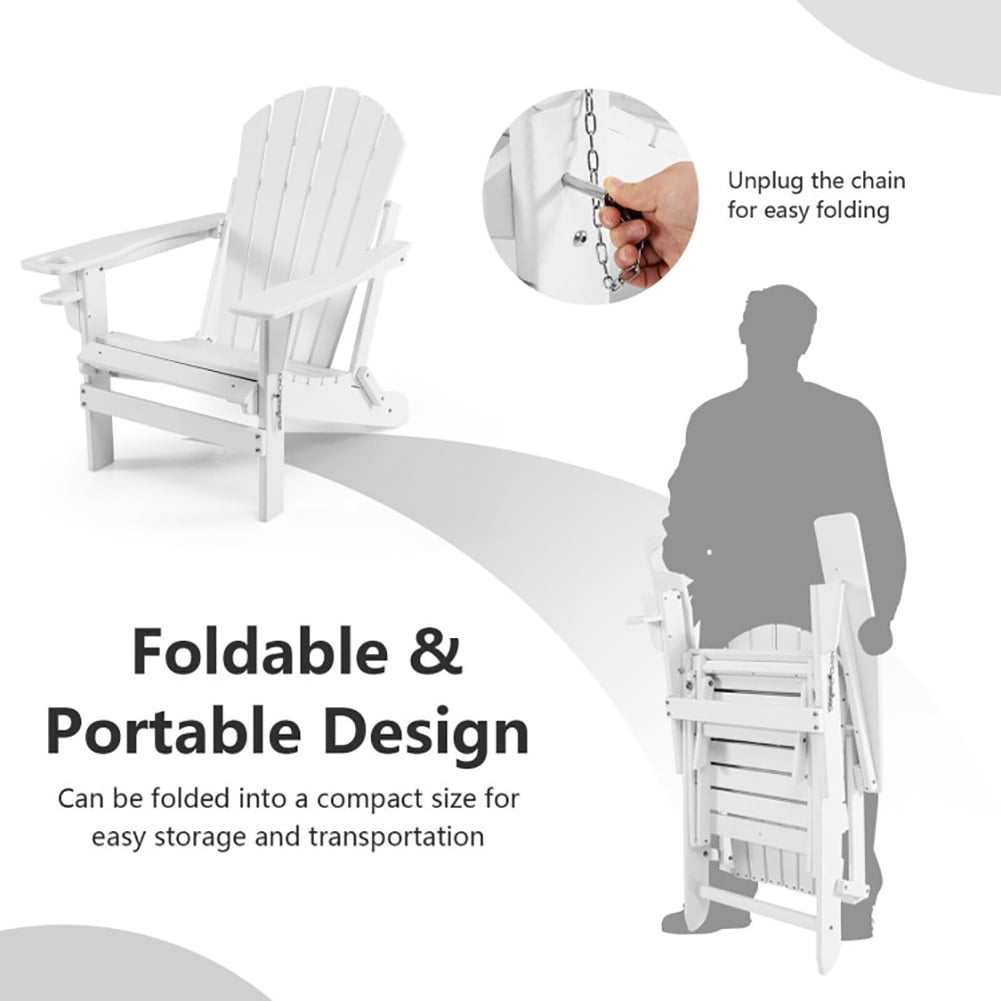Aimee Lii Patio All-Weather Folding Chair with Pull-Out Ottoman, Outdoor Patio Furniture, White