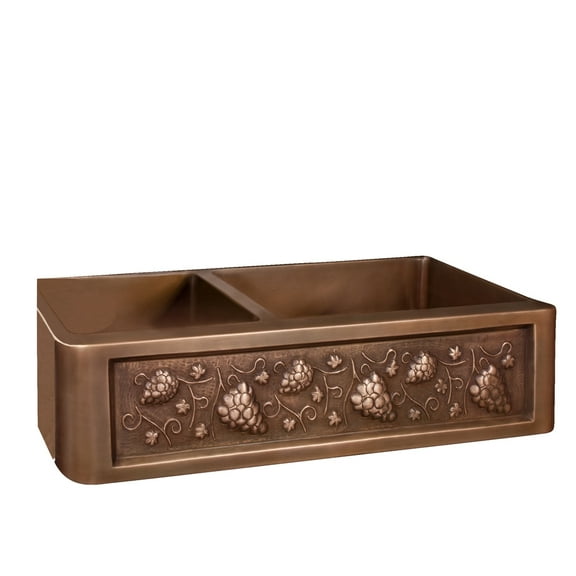 FSCDB3506-SAC Concord 33 Offset Double Bowl Copper Farmer Sink-SAC