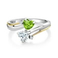 thumbnail image 2 of Gem Stone King 925 Silver and 10K Yellow Gold Green Peridot and Moissanite 2 Heart Promise Couple Engagement Mother Ring (1.02 Cttw, Gemstone Birthstone, Available in Size 5, 6, 7, 8, 9), 2 of 5