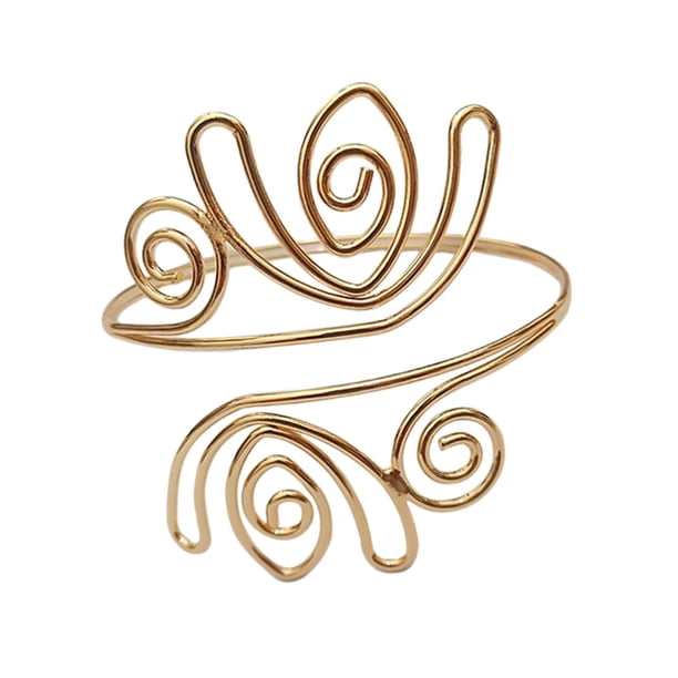 Brazalete con anillo y pulsera para la parte superior del brazo para mujeres y niñas, ideal para bodas y festivales de verano. Oro