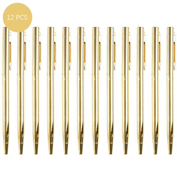 12 Pieces Slim Metal Ballpoint Pens, 1mm Black Ink Ballpoint Pens, Durable Metal Pen for Office Business Wedding Guest