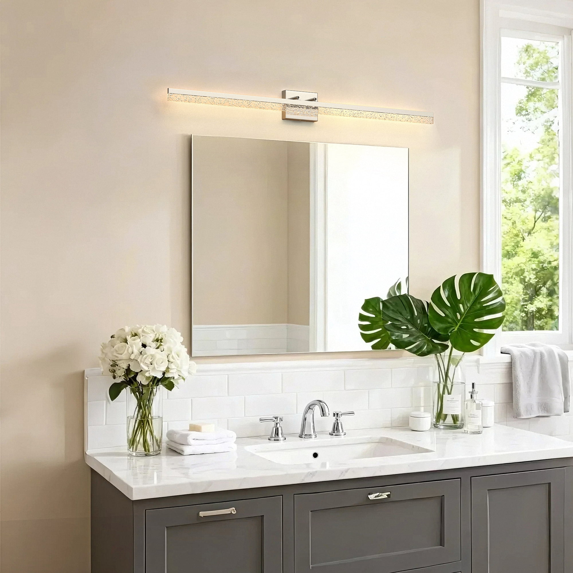 ​YANSUN 48 in LED Vanity Light with Dimmable 3 CCT, Brushed Nickel Finish, Modern Bathroom Mirror Light for Bathroom Vanity Table