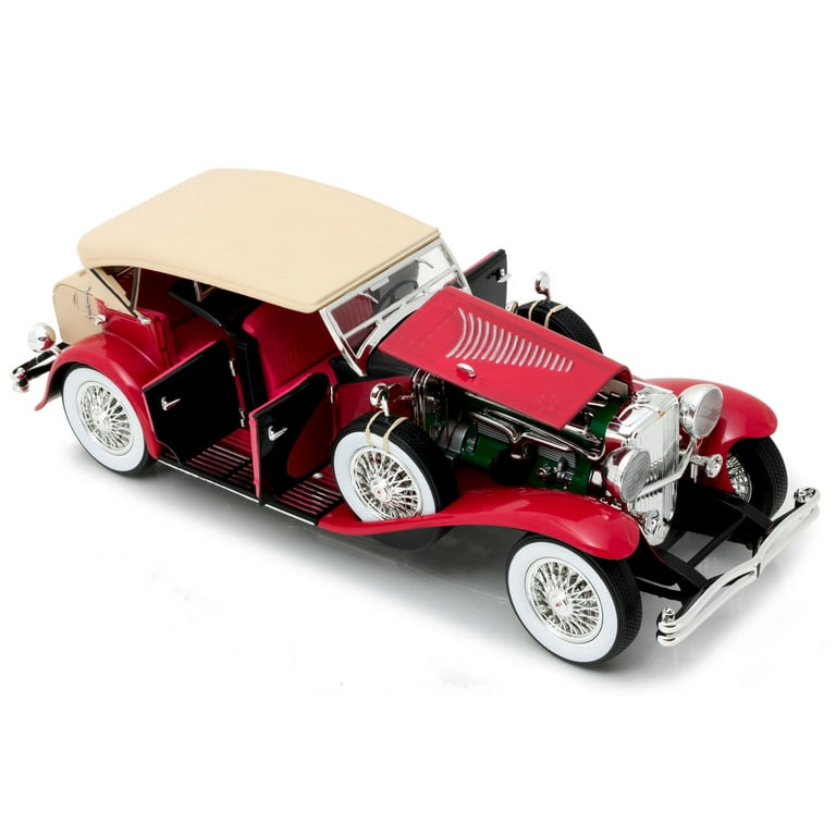 1934 Duesenberg II SJ Red and Black 1/18 Diecast Model Car by