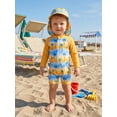 thumbnail image 5 of BemeyourBBs Newborn Baby Boy Girl One Piece Swimsuit with Sunhat Infant Boys Bathing Suit Long Sleeve Rash Guard UPF 50+ Turtle Shark Coconut Tree Printed Zipper Swimwear Summer Beachwear, 5 of 9