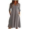 thumbnail image 2 of Aueoeo Elegant Dresses for Women, Women's V Neck 3/4 Sleeve Dress Casual Midi Dresses Flowy Swing Boho Long Dresses with Pockets, 2 of 6