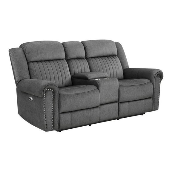 Bowery Hill Microfiber Power Double Reclining Loveseat in Charcoal