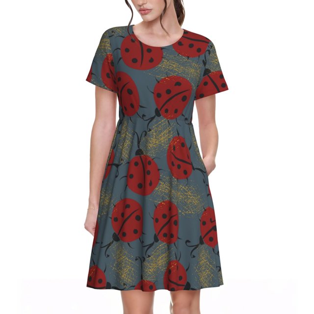 Disketp Ladybug para Vestido de Manga Corta para Mujeres, Vestidos de Verano para Mujeres, Casual y Holgado para la Playa