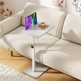 thumbnail image 5 of Bamboo Sofa Tray Table C Shaped Side End Table with Metal Base, Adjustable Height Swivel Snack Couch for Bed Small Spaces Living Room White Table and White Base, 5 of 12