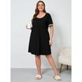 thumbnail image 2 of SHOWMALL Women's Plus Size Sleepshirts Short Sleeve Nightshirt Black 2X Comfy Nightgown Pleated Scoopneck Sleepwear Casual Loungewear, 2 of 7