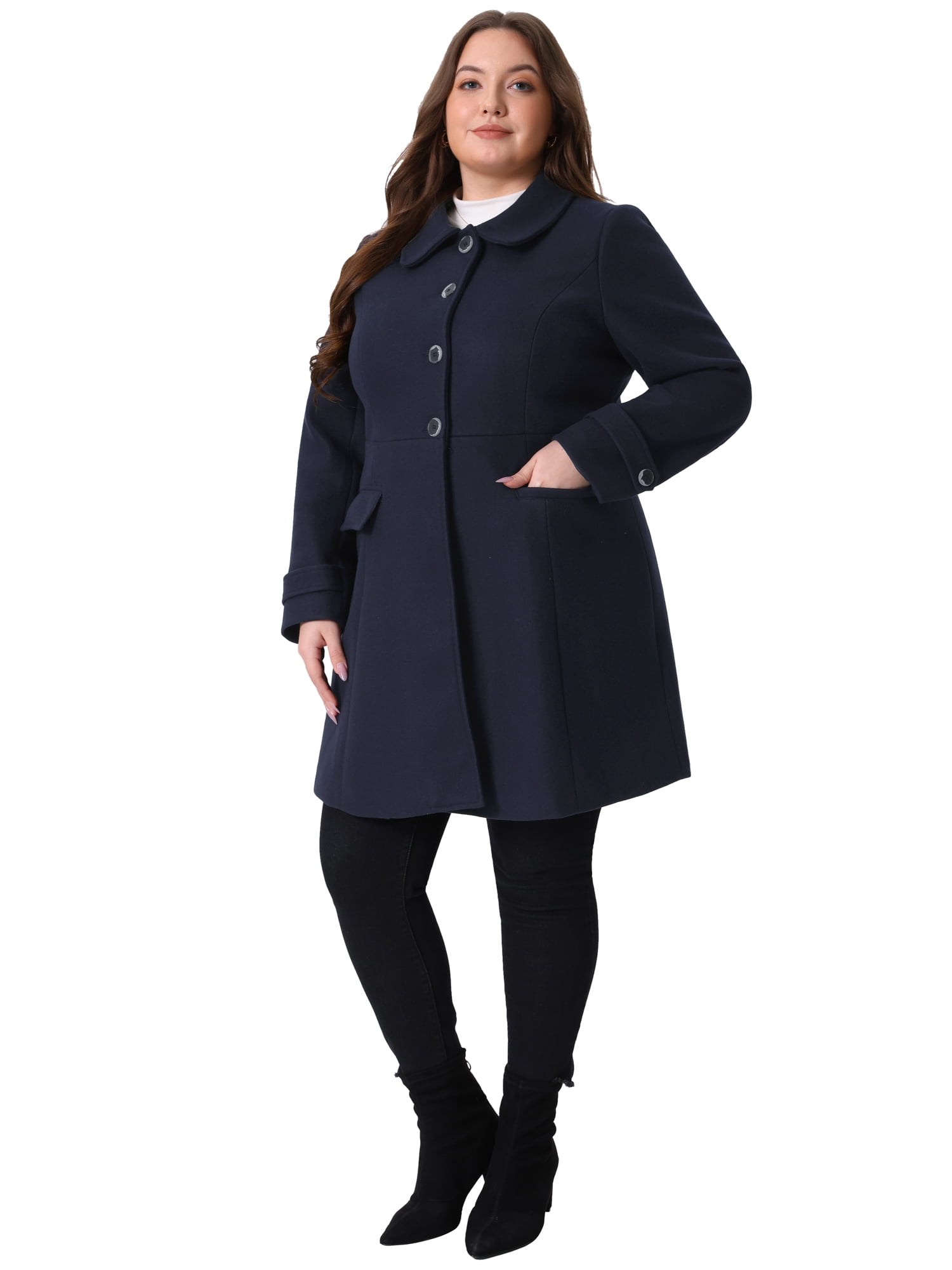 DARING DIVA Women's Plus Size Single Breasted Trench Coat with Pockets 4X Dark Blue