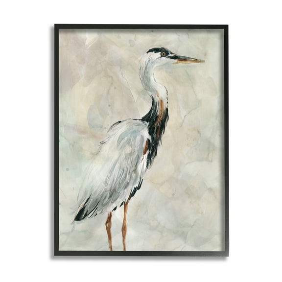 Stupell Industries Ornate Crane Portrait over Soft Neutral Watercolor Animals & Insects Painting Black Framed Art Print Wall Art, 24 x 30