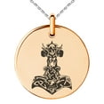 thumbnail image 1 of Stainless Steel Asgard Mjolnir Thor's Hammer Viking Norse Engraved Small Medallion Circle Charm Pendant Necklace, 1 of 1