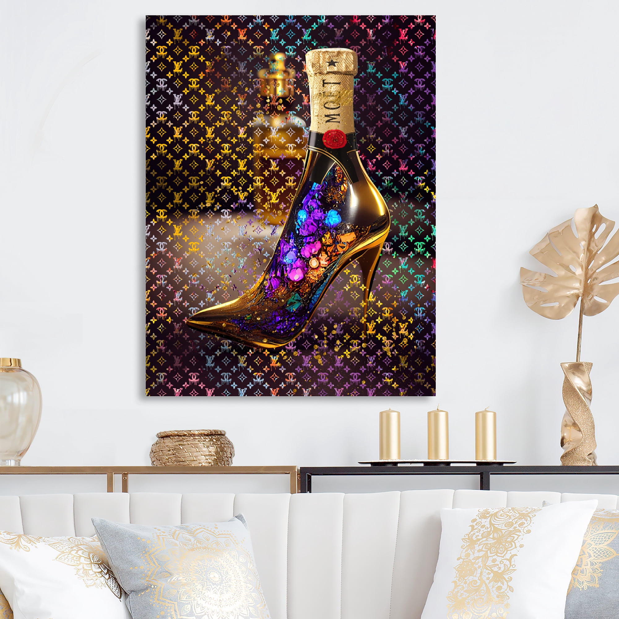 Designart Luxury Champagne And High Heel I Canvas Wall Art