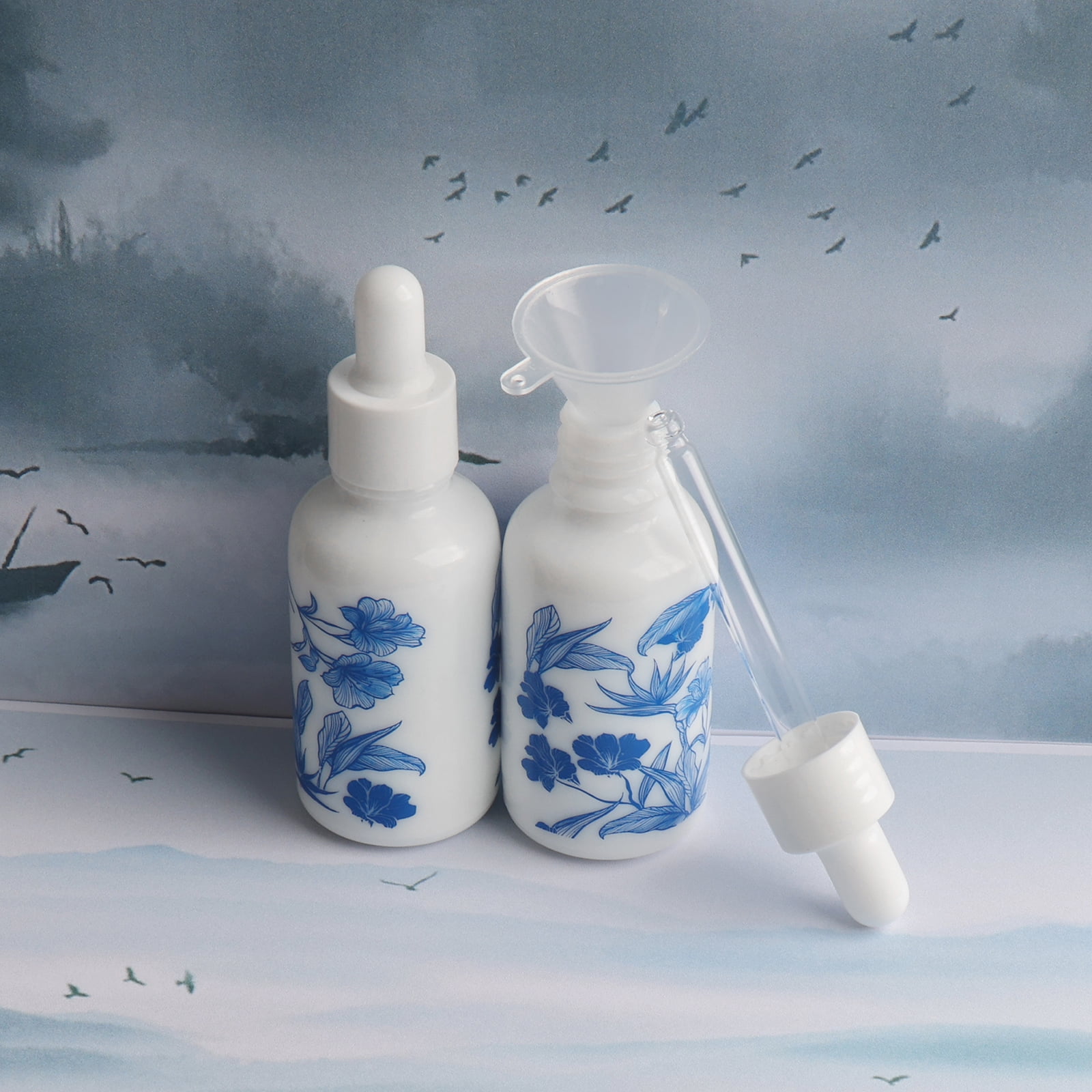 Jiuwu Empty Glass Dropper Bottle with 5 Funnels 30ml Leak Proof Travel Size Dropper for Essential Oils Pack of 15
