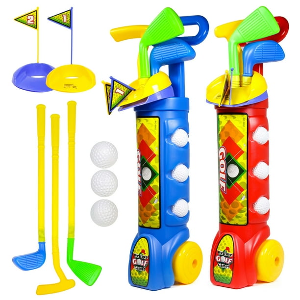 KidPlay Toy Golf Set w/ 3 Golf Balls, 3 Types of Clubs, 2 Practice