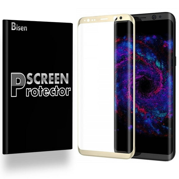 Samsung Galaxy S8 [3-PACK BISEN] 3D Curved Full Cover Screen Protector [Case Friendly], Edge-To-Edge Protect [Gold]