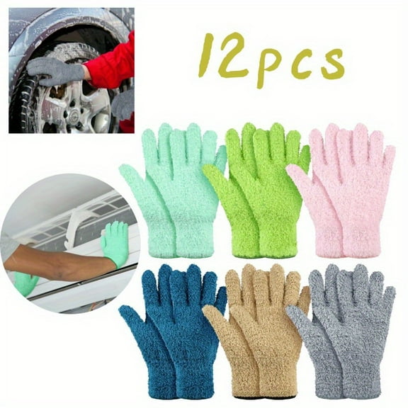 6 Pairs Microfiber Dusting Gloves, Dusting Cleaning Gloves Microfiber Gloves for Plants House Blinds Car Dust Mitt (Fresh Color,Medium)