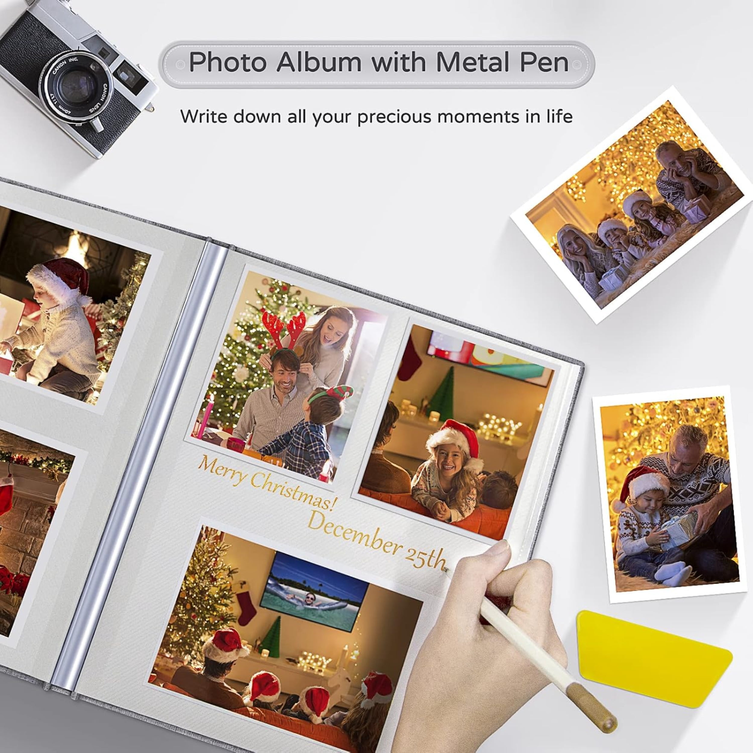Large Photo Album Self Adhesive 4x6 5x7 8x10 Scrapbook Album DIY Picture Book, Gifts for Mom, Family Baby and Wedding, with Metal Pen and Plastic Board