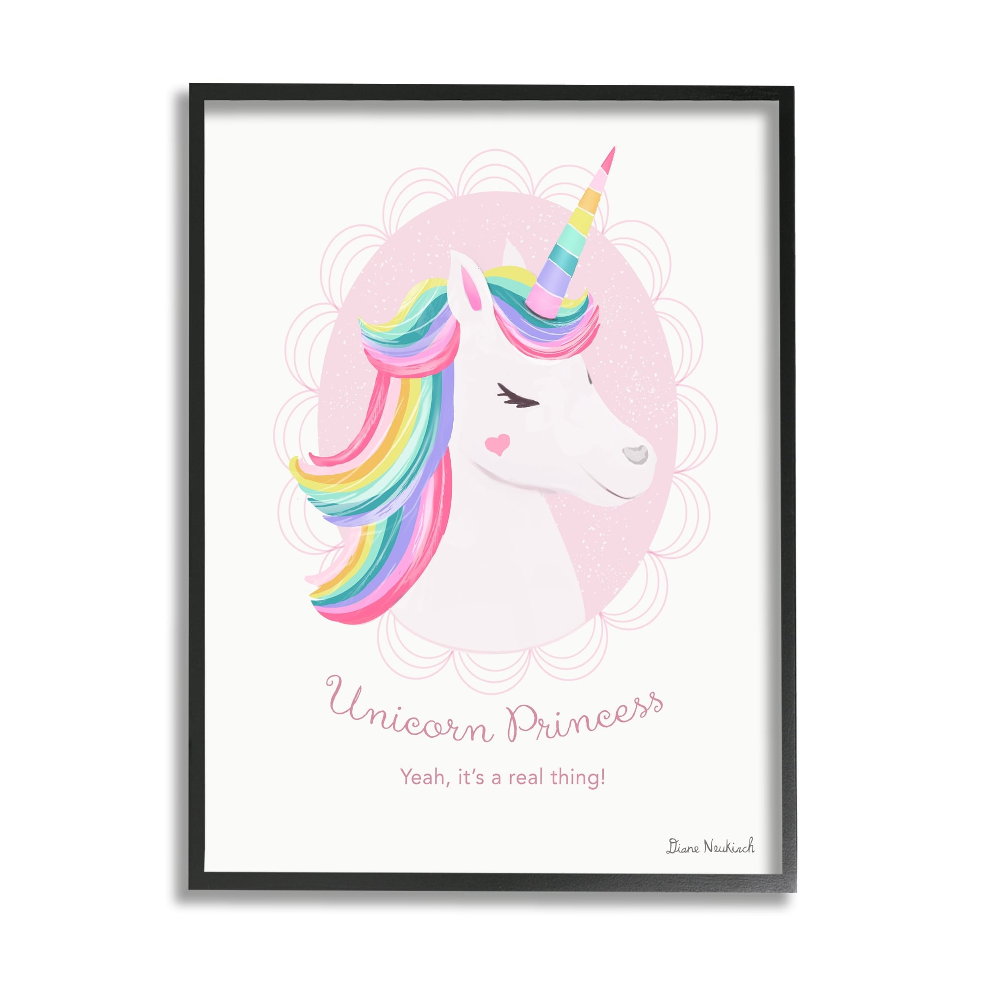 Stupell Industries Unicorn Princess Endearing Unicorn Portrait Fantasy Rainbow Graphic Art Gray Framed Art Print Wall Art, Design by Diane Neukirch
