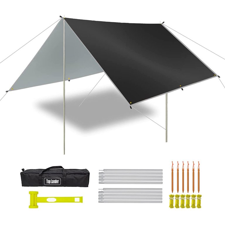 Top Lander 10X10ft Camping Tarp with Poles Waterproof Tarp Tent