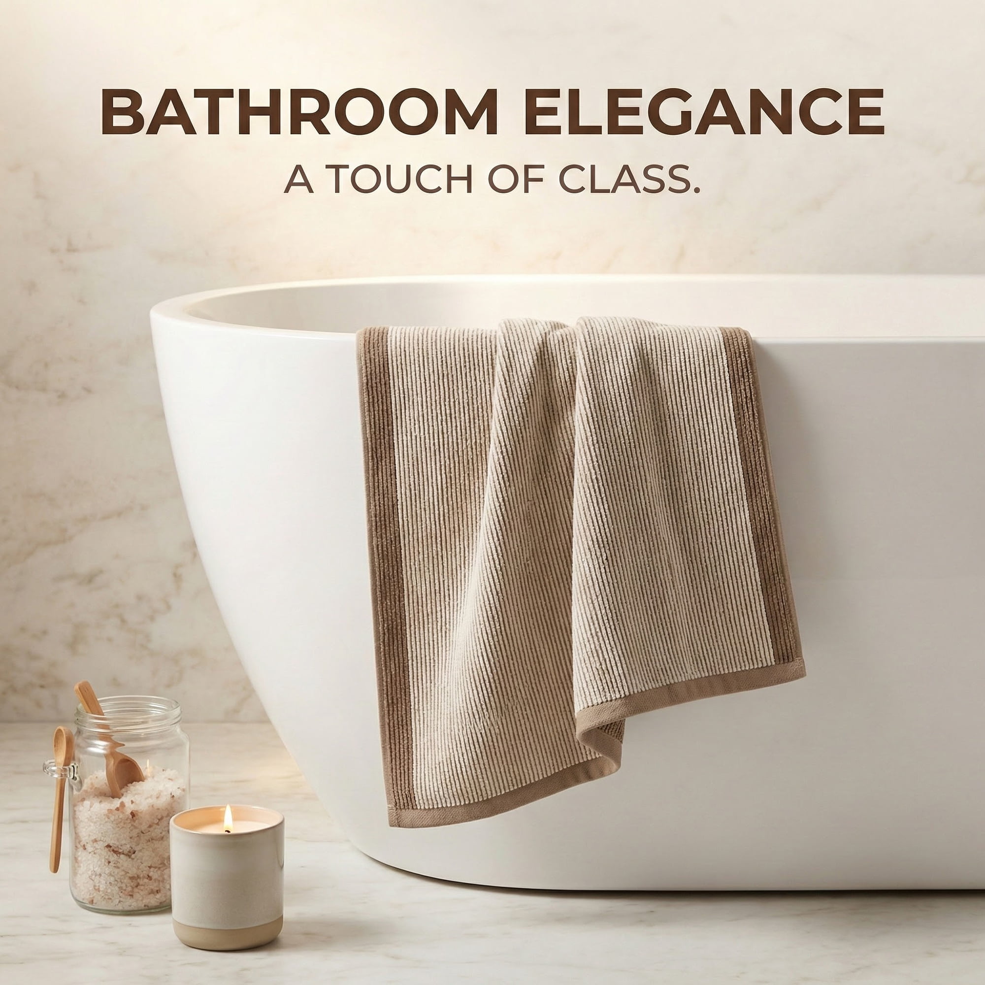 Unique Bargains Soft Highly Absorbent Cotton Striped Bath Towel 2 Pack Brown 55"x28"