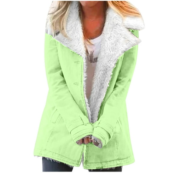 Winter Warm Jackets for Womens Fashion Plus Size Zip Up Composite Plush Button Lapels Jacket Outwear Coat