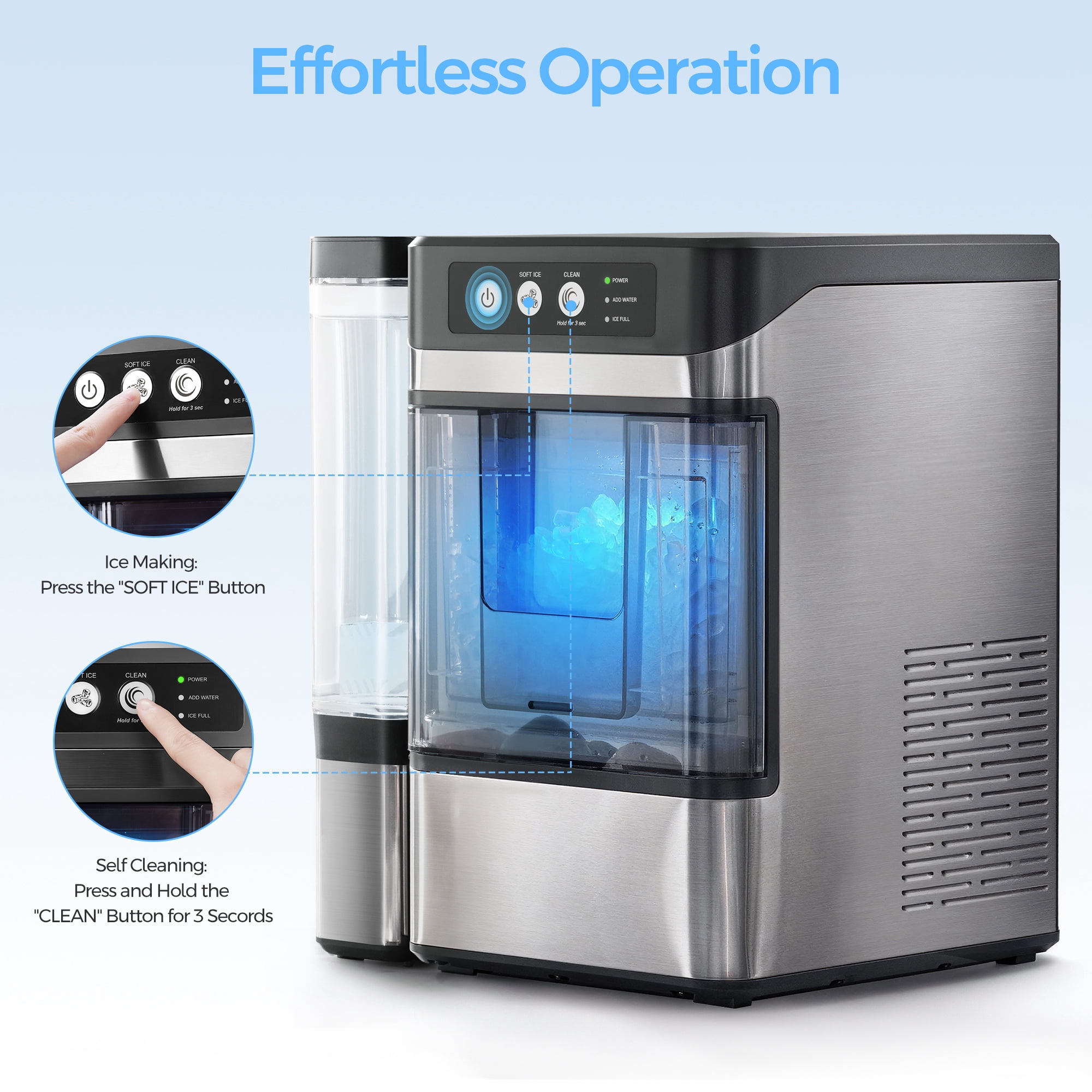 Nugget Ice Maker Countertop with Removable Tank, 41Lbs Per Day, One-Touch Fast Ice in 6 Mins, Self-Cleaning & Ultra Quiet for Home, Office, Party