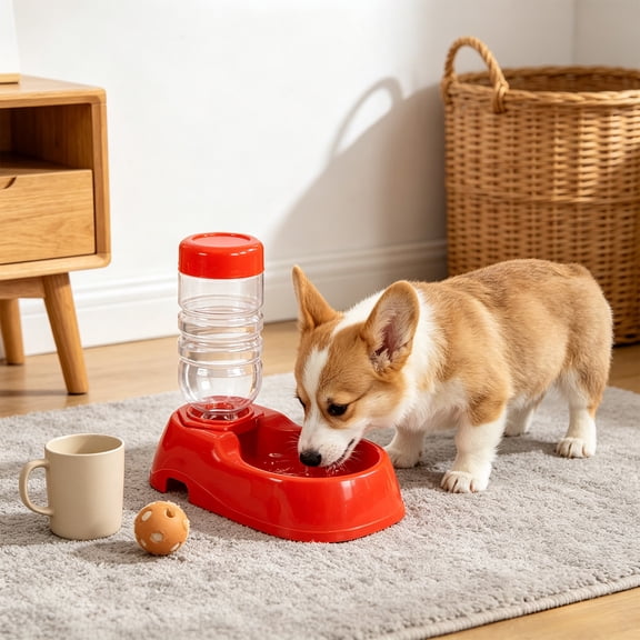 OutmaxHome Automatic Pet Water Dispenser, Gravity Refill Dog Cat Water Bowl, Leakproof Plastic Drinking Fountain for Small Medium Pets