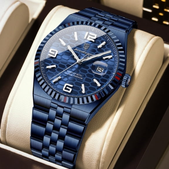 POEDAGAR Men’s Quartz Wrist Watch Stainless Steel Analog Watch with Luminous Hands and Date Display Water Resistant Casual Fashion Wristwatch