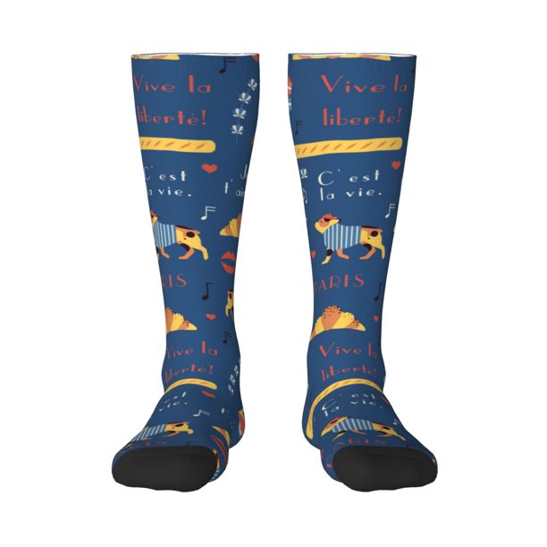 Fotbe French Bulldog Dog In Beret Calcetas Divertidas Estampadas para Hombre y Mujer, Calcetas de Algodón hasta la Rodilla para Caminar, Correr, Enfermería y Embarazo