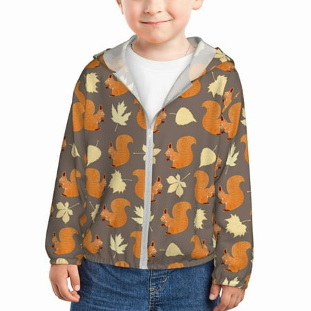 

Lukts Squirrel And Maple Leaves Print Children s Long-Sleeved Sun Protection Clothing Hooded Sweatshirts for Boys and Girls Outdoor Sports-4 Years