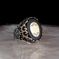 thumbnail image 1 of Bague Signet Turque Faite à la Main pour Hommes Motif Vintage Argenté avec Incrustation de Zircon Vert Fête Punk Motor Biker Ring R1016 9, 1 of 6