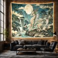 thumbnail image 6 of Qilin on Rocks with Moonlit Mountains and Waterfall, Mystical Fantasy for Mythical Creature Lovers, East Asian Art Decor, Housewarming Gift, Tapestry Wall Hanging for Bedroom and Living Room, 6 of 7
