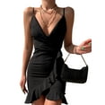 thumbnail image 2 of VISgogo Vestido de tirantes para mujer, tirantes finos, cuello en V, volantes, irregular, ajustado, minivestido de verano para fiesta de club VISgogo  moda, 2 of 5