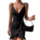 thumbnail image 2 of VISgogo Vestido de tirantes para mujer, tirantes finos, cuello en V, volantes, irregular, ajustado, minivestido de verano para fiesta de club VISgogo  moda, 2 of 5