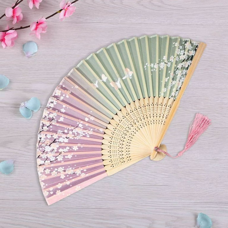 Teblacker Floral Folding Hand Fans Chinese Style Bamboo Folding Fan  Handheld Fabric Folding Fan with Tassel Vintage Pattern Hand Fan Hollowed  Bamboo