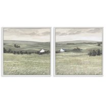 Stupell Industries Traditional Distant Farmhouse Field Landscape & Nature Painting White Framed Art Print Wall Art, 17 x 17, Set of 2