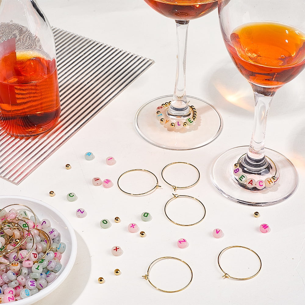 DIY Wine Glass Charms Making Kits Include Transparent Luminous Acrylic Letter Beads 304 Stainless Steel Beads Brass Hoop Earrings diy