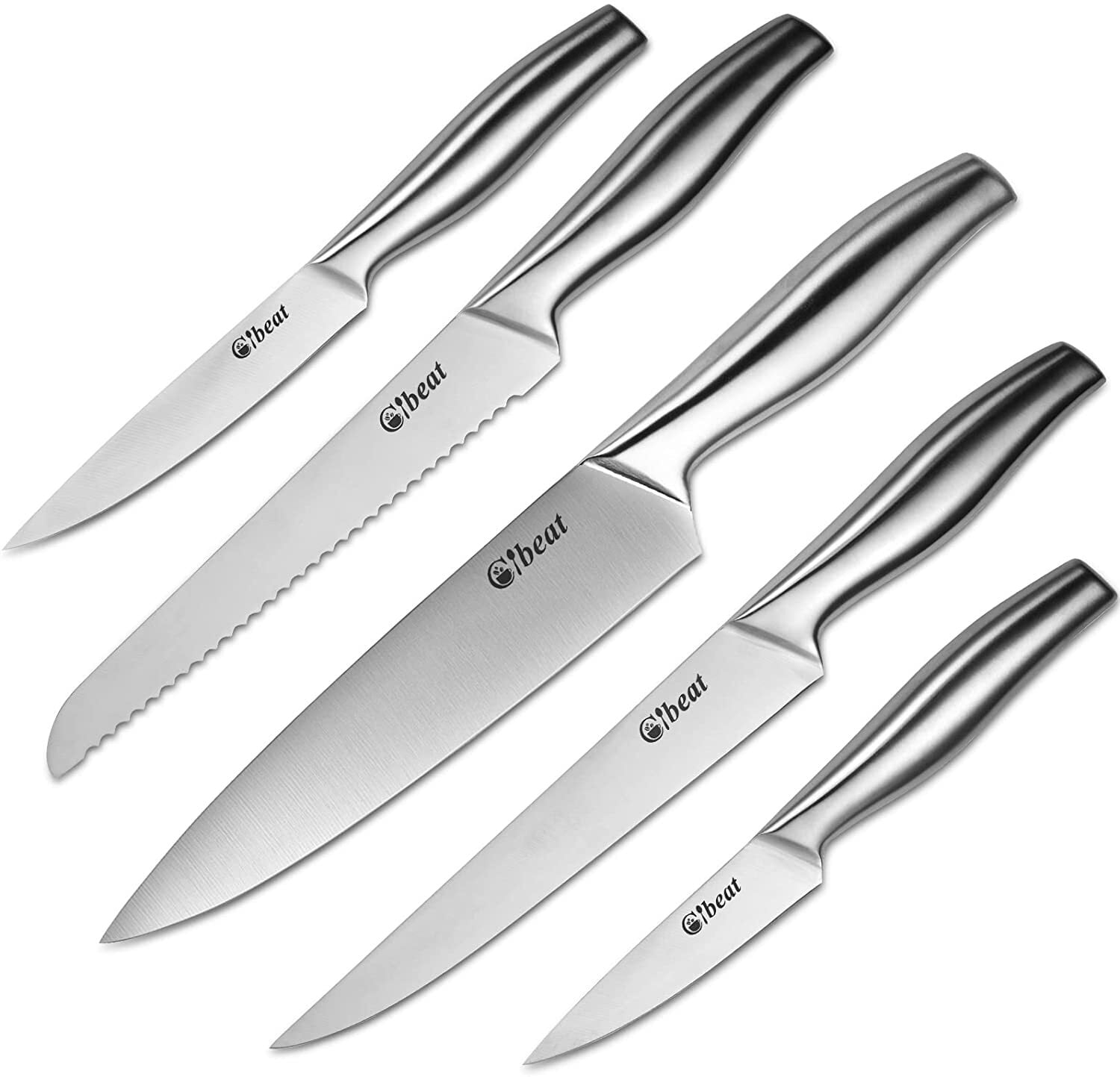 Kitchen Knife Set, 5 Pcs Green Professional Chef Knife Set with Block,  Super Sharp Stainless Steel Cooking Knife Set Contains Round Stand, Knives
