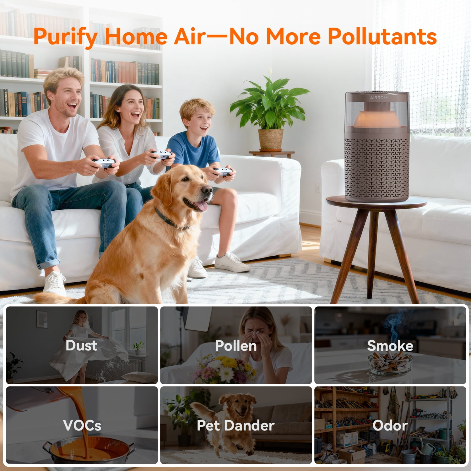 AIRROMI AIRROMI A2002 Air Purifier - For Large Rooms up to 660 sq ft - True HEPA Filter for Efficient Dust & Germ Removal - Built-in Aromatherapy Diffuser & Soft Night Light for Better Sleep Coffee