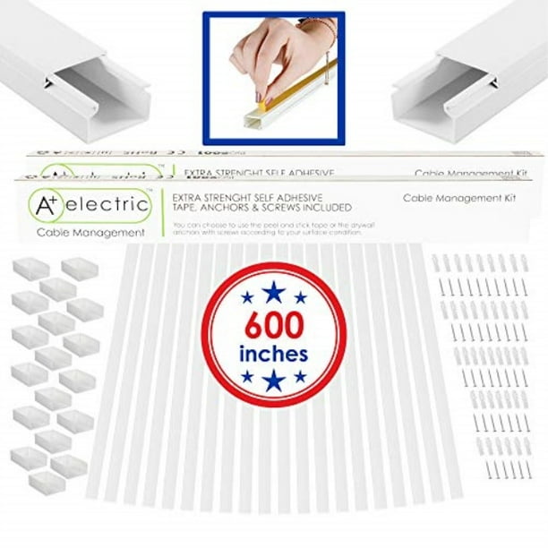 A Electric Cord Cover Cable Raceway Cable Concealer Cord Management Kit Wire Cord Hider For 3 Cables Organizer On Wall Paintable Self Adhesive