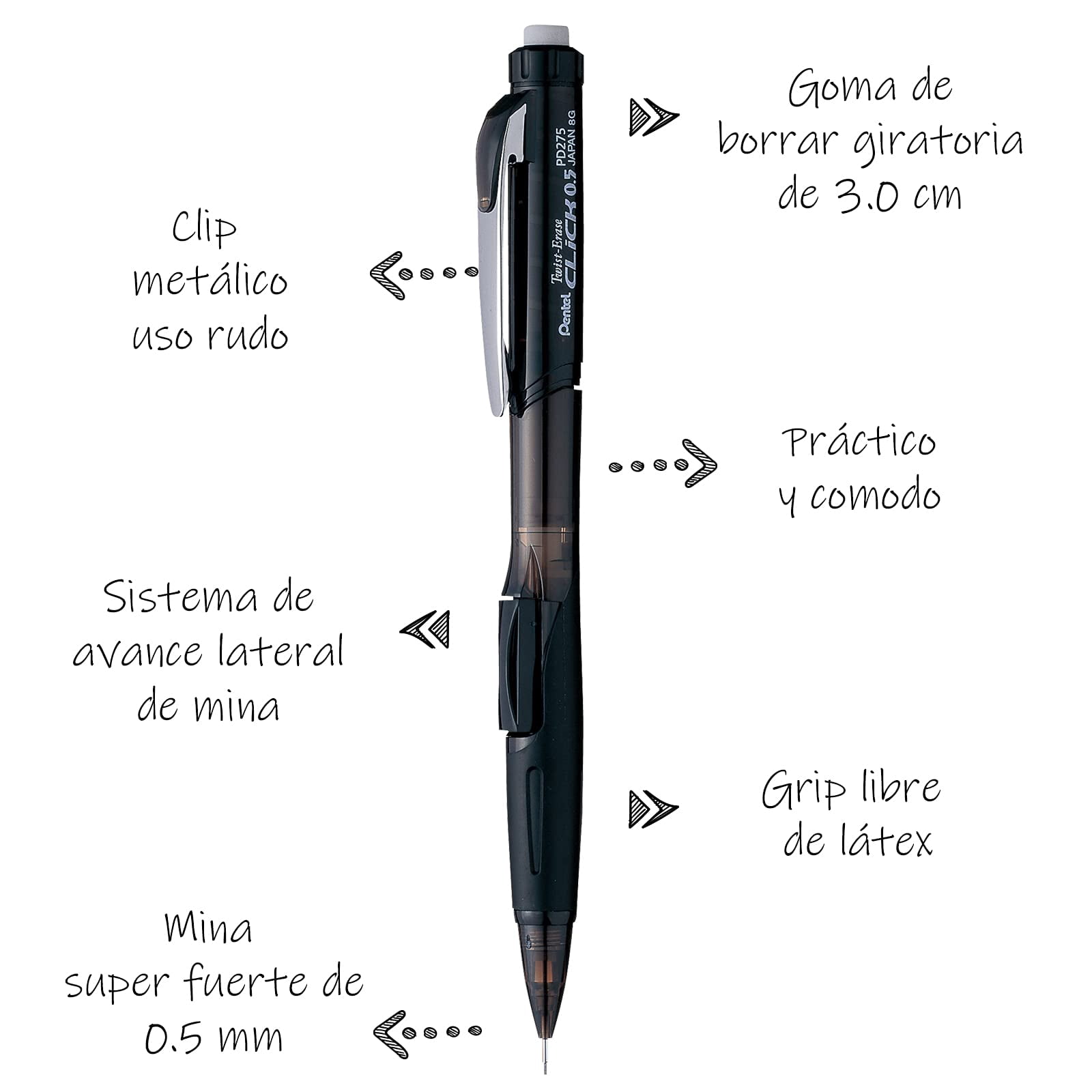 Twist-Erase CLICK Mechanical Pencil (0.5mm) CLEAR Barrel, Black Grip, 12 Count
