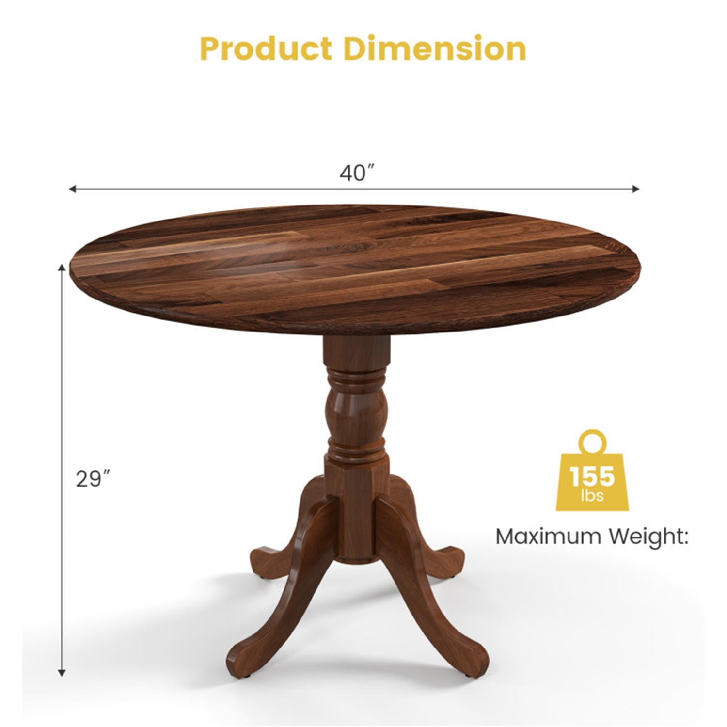Demi Bonn Wooden Dining Table with Round Tabletop and Curved Trestle Legs, Modern Kitchen Table Furniture for Dining Room, Dinette, Brown