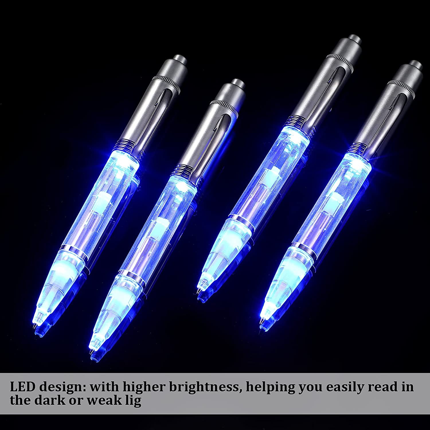 LED Penlight Light Up Ballpoint Writing inDark 4 Lighted Tip Pen Pack-White 
